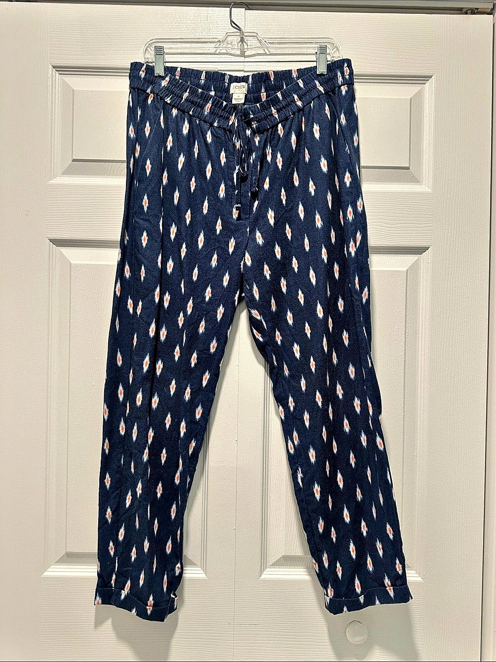 J.CREW Ikat Print Linen Cotton Pull-On Drawstring Pants Size 12